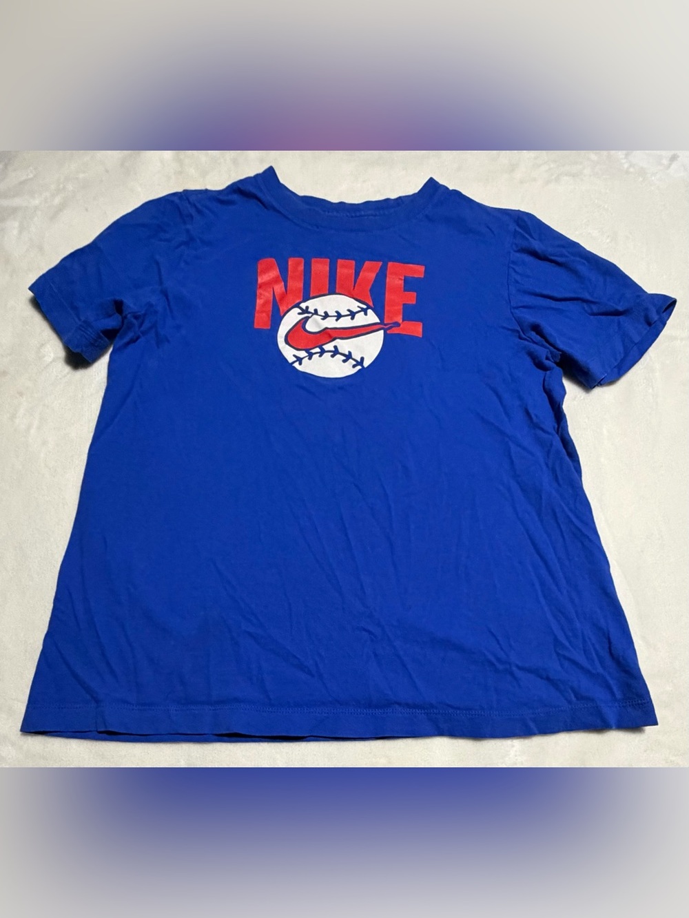 Nike Royal Blue Tee with Red Logo and White Baseball Graphic